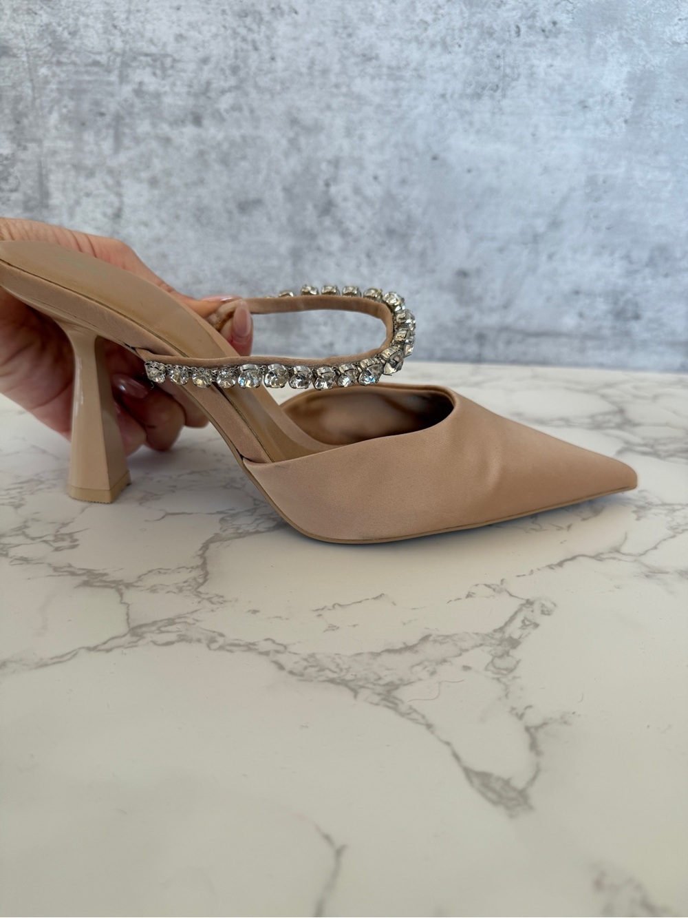 Zara Nude Embellished Pointed Toe Mules - Picture 3 of 5